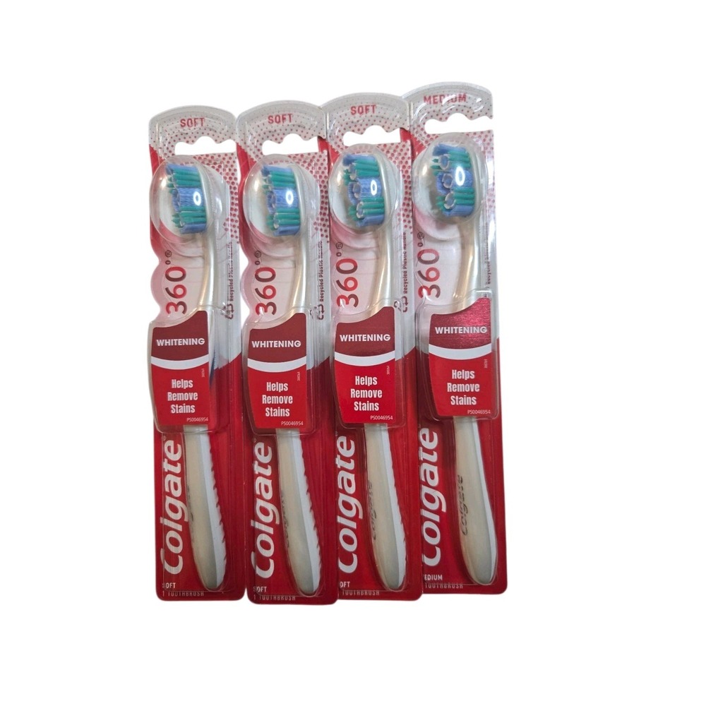 Colgate 360 Whitening Manual Toothbrush 4 Pack 3 Soft 1 Medium NIB